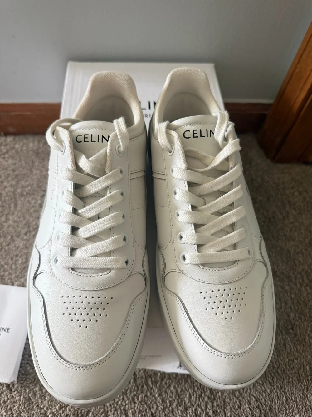 Celine White Leather Low-Top Sneaker with Perforated Logo